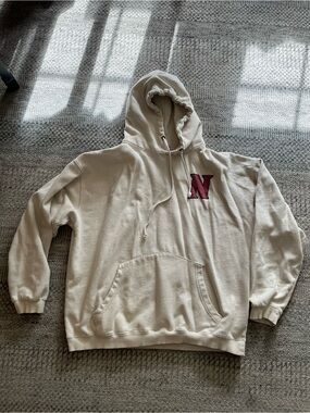 Ash Cream Hoodie with Maroon 'N' Chest Patch